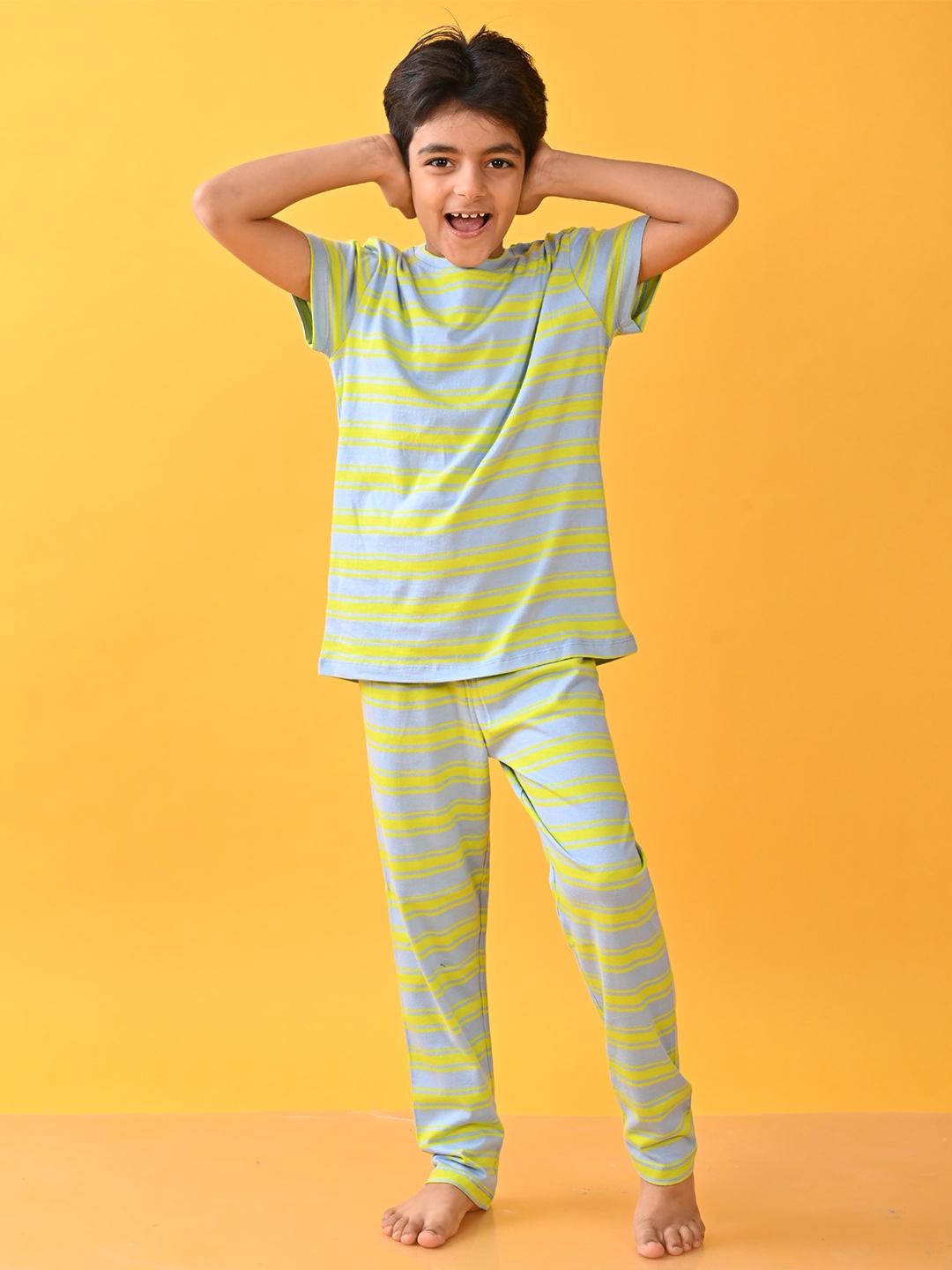 

Anthrilo Boys Striped Cotton T-shirt With Pyjamas, Blue