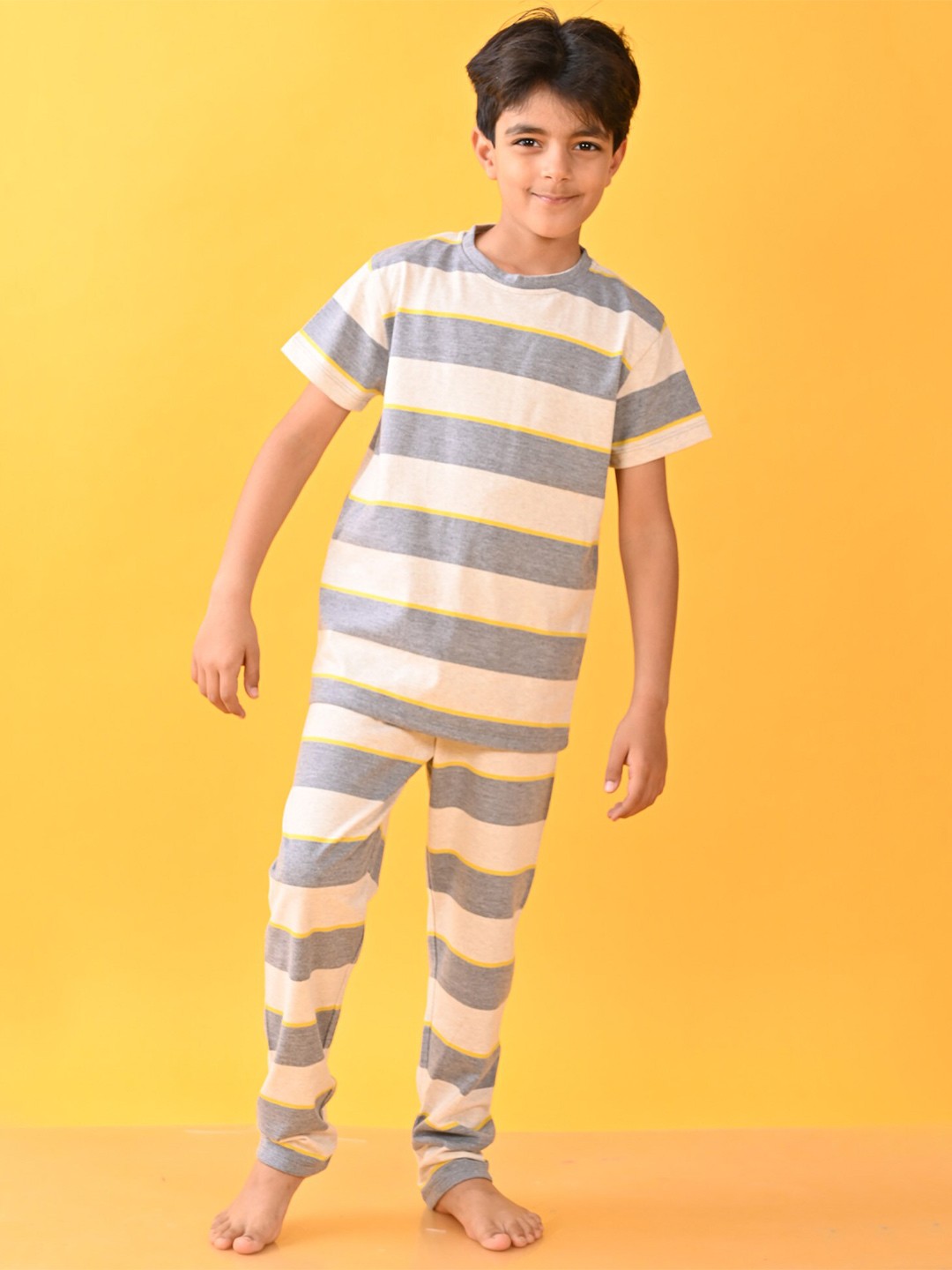 

Anthrilo Boys Striped Cotton Night Suit, Grey