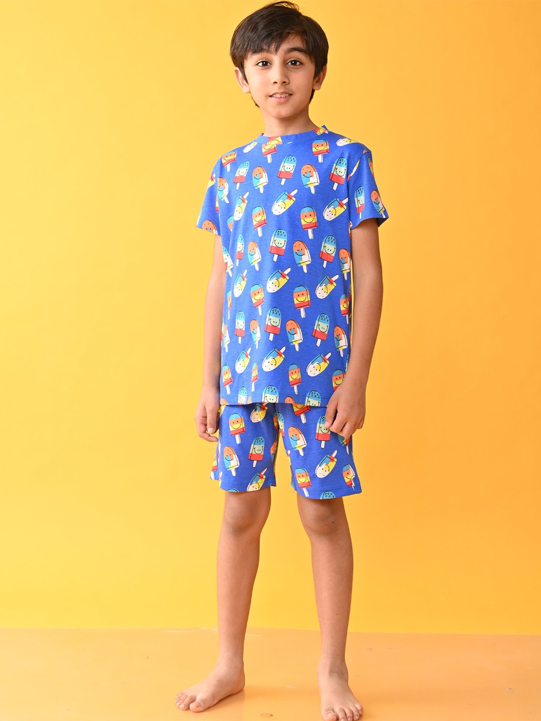 

Anthrilo Boys Printed Cotton T-shirt With Shorts, Blue