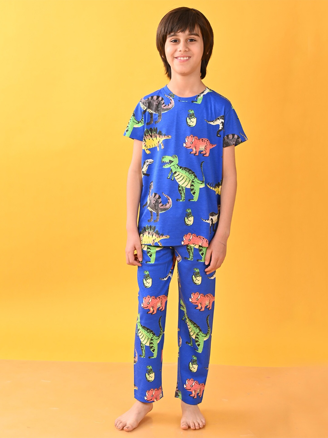 

Anthrilo Boys Dinosaur Printed Cotton Night Suits, Blue