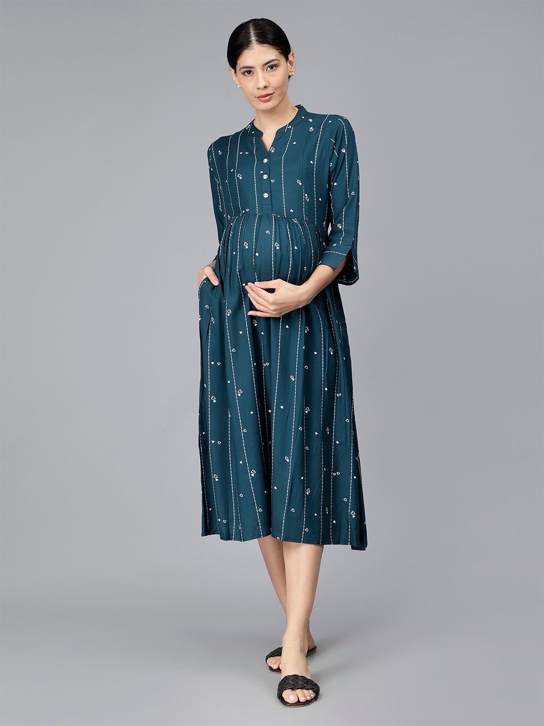 

NIGHTSPREE Printed Maternity Empire Midi Dress, Sea green