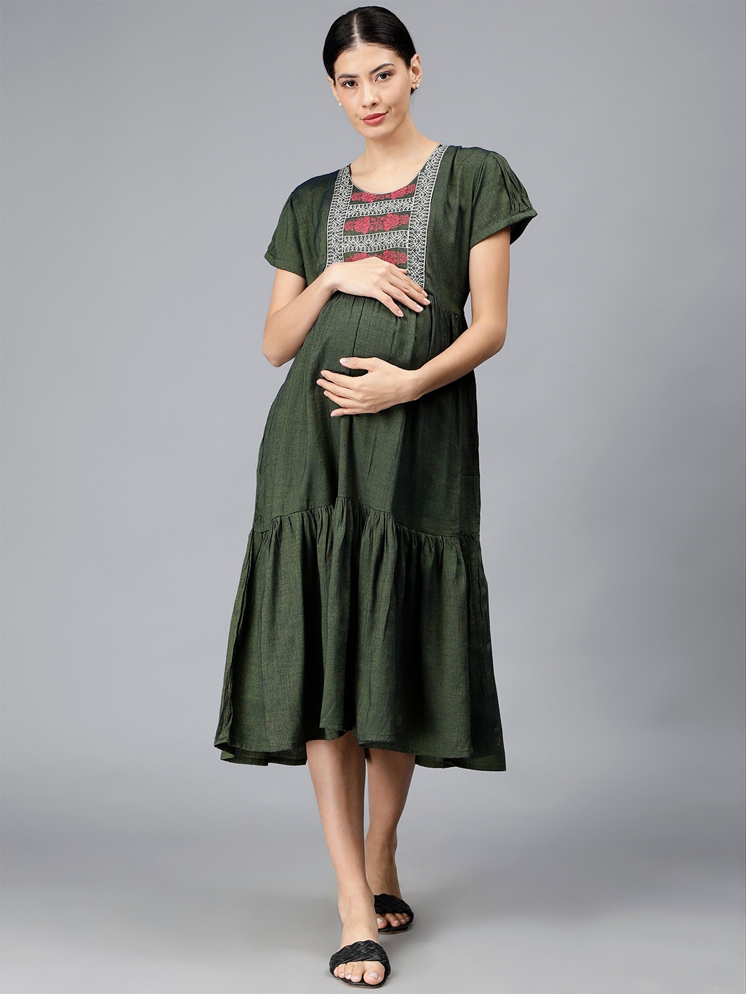 

NIGHTSPREE Maternity A-Line Midi Dress, Olive