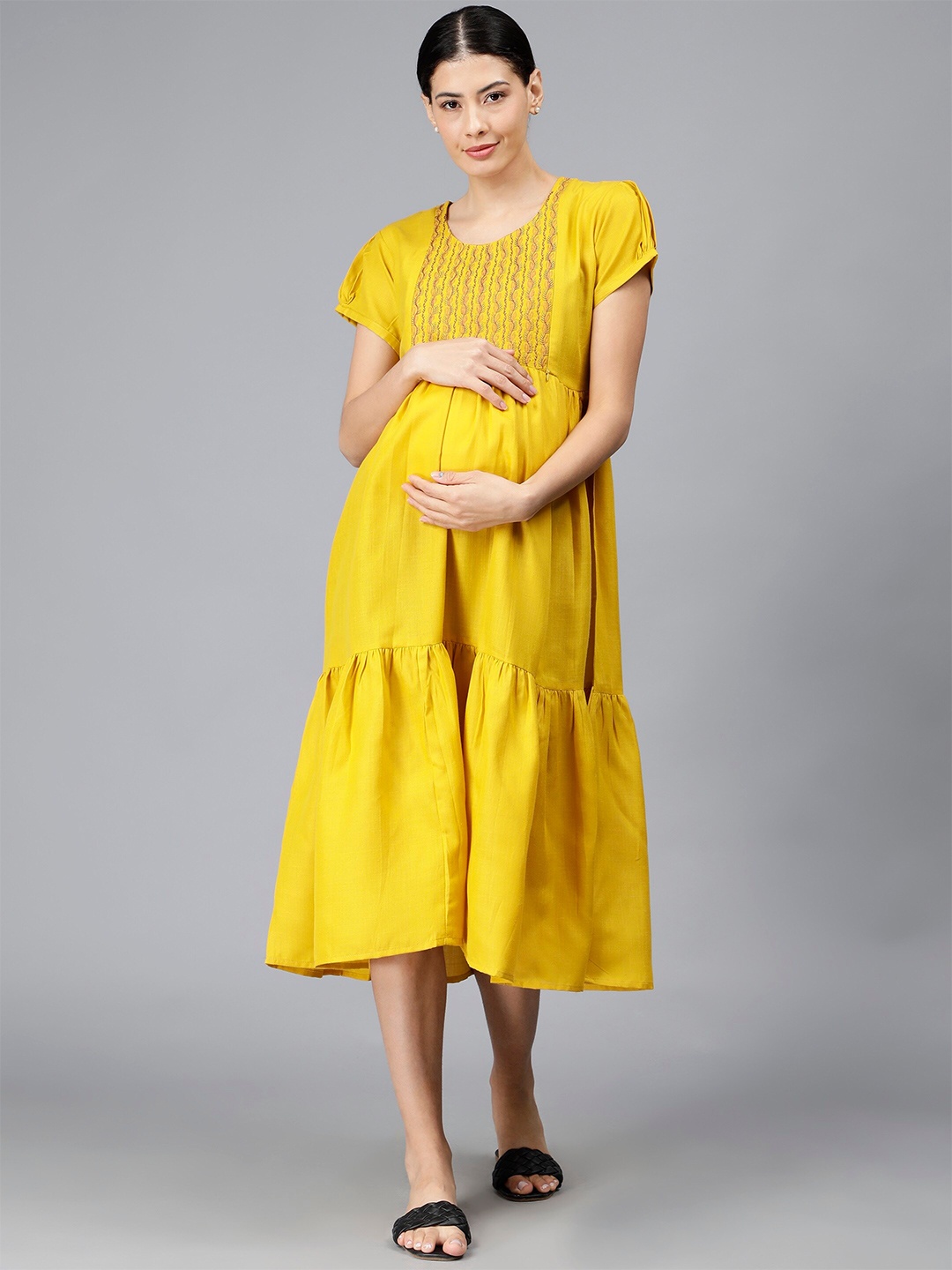 

NIGHTSPREE Striped Maternity Fit & Flare Midi Dress, Yellow
