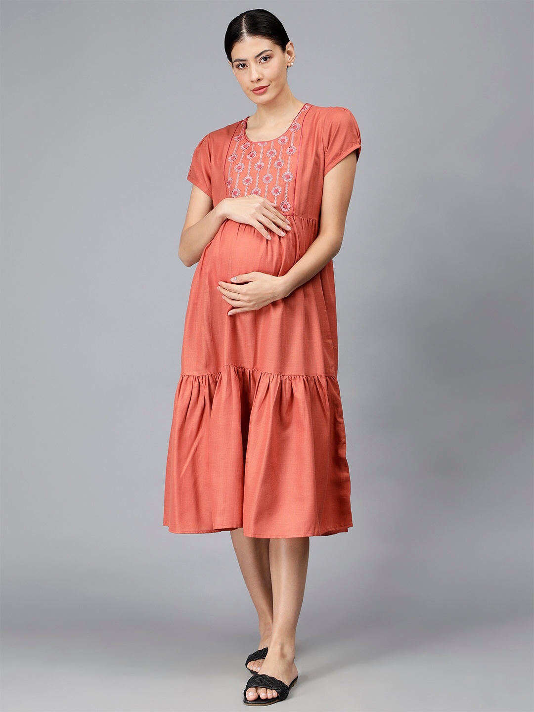 

NIGHTSPREE Maternity A-Line Midi Dress, Rust