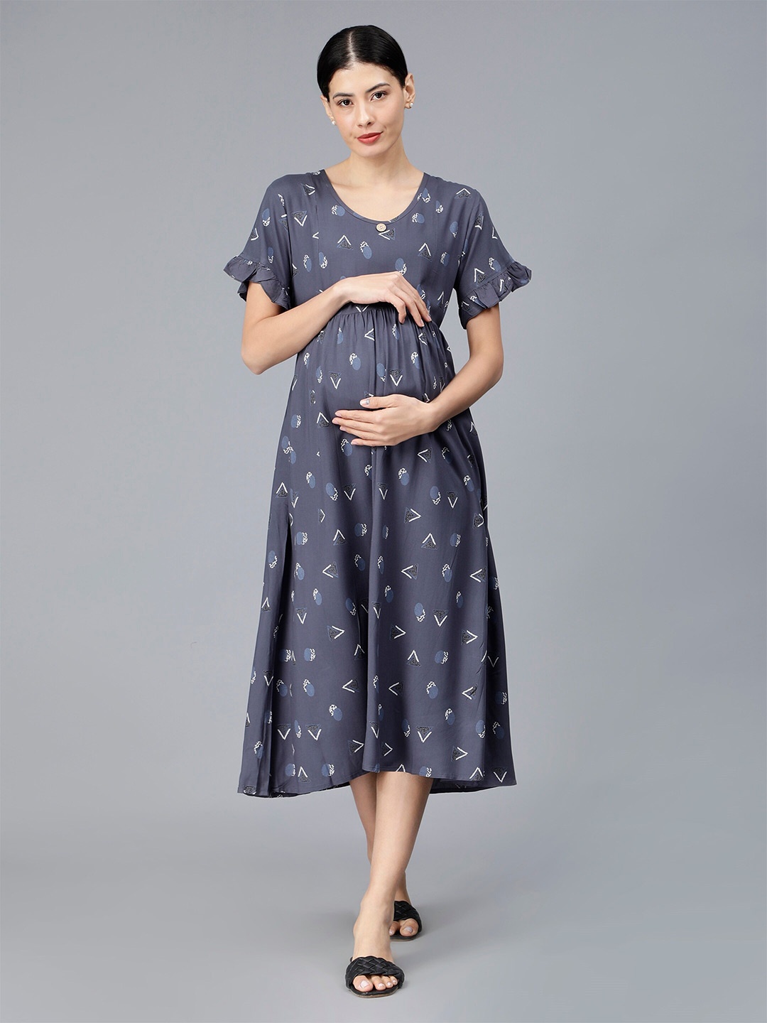 

NIGHTSPREE Floral Printed Maternity Empire Midi Dress, Grey