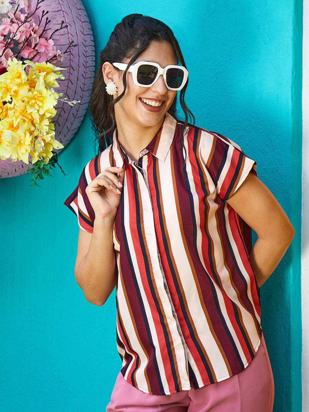 

PINACOLADA Multi Stripes Opaque Striped Casual Shirt, Red