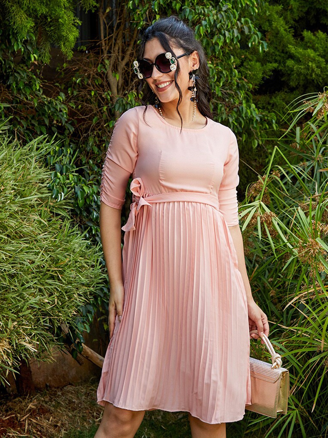 

PINACOLADA Round Neck A-Line Dress, Pink