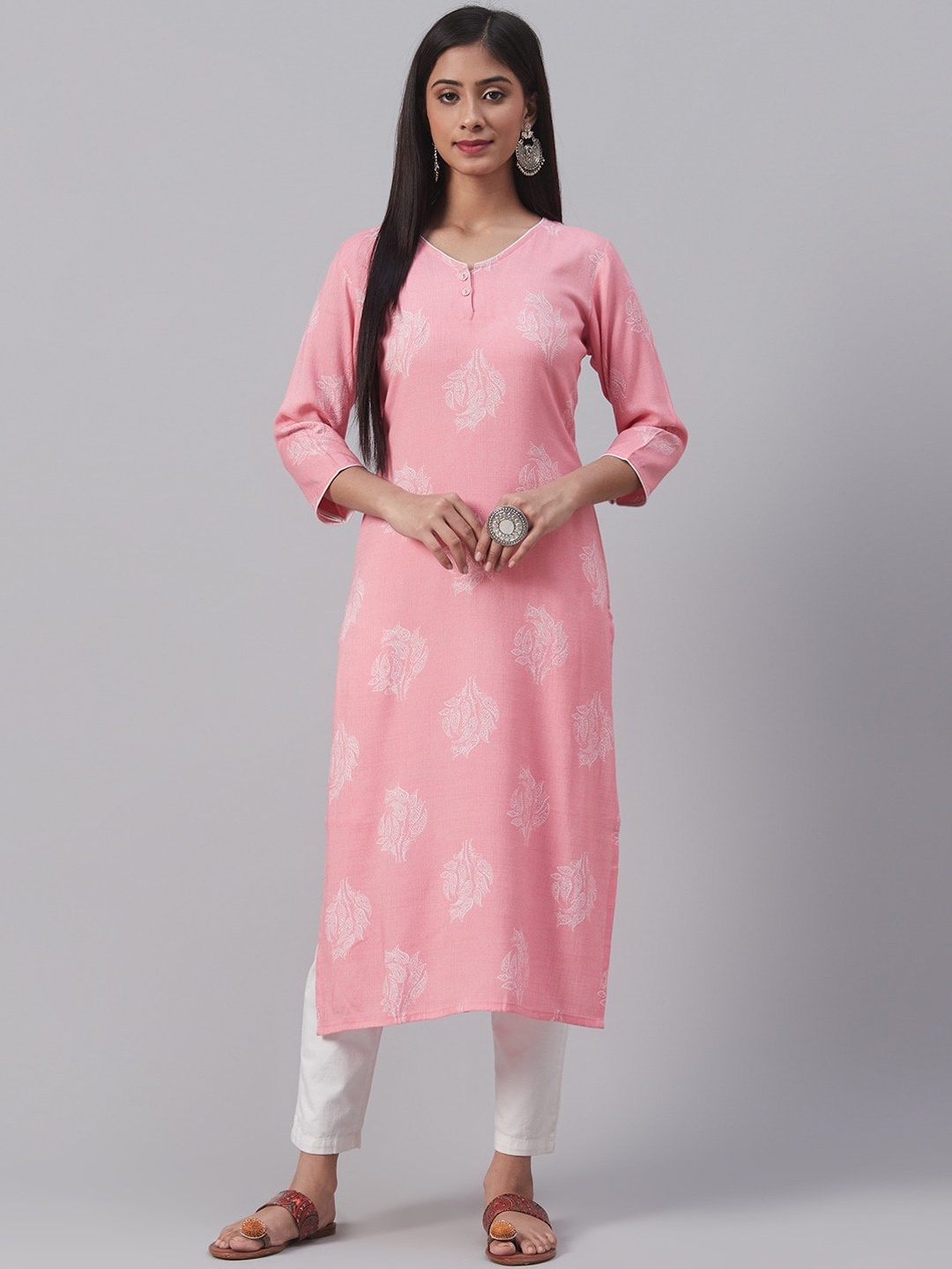 

AHIKA Pink Ethnic Motifs Printed Straight Kurta