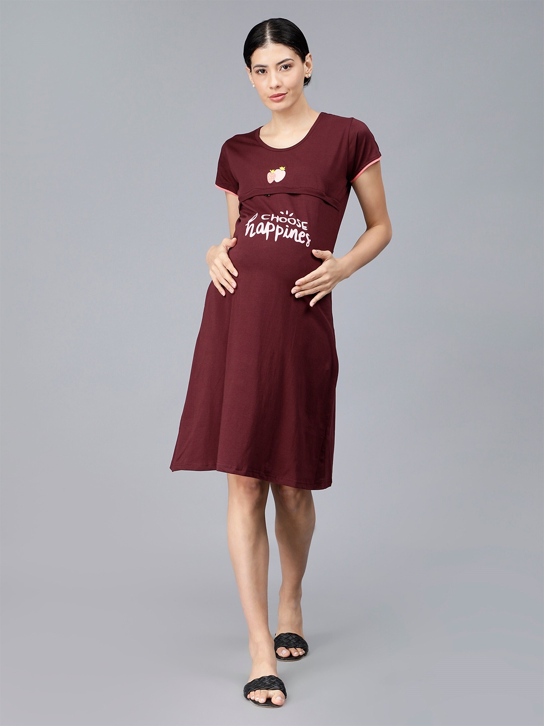 

NIGHTSPREE Cotton Maternity A-Line Dress, Purple