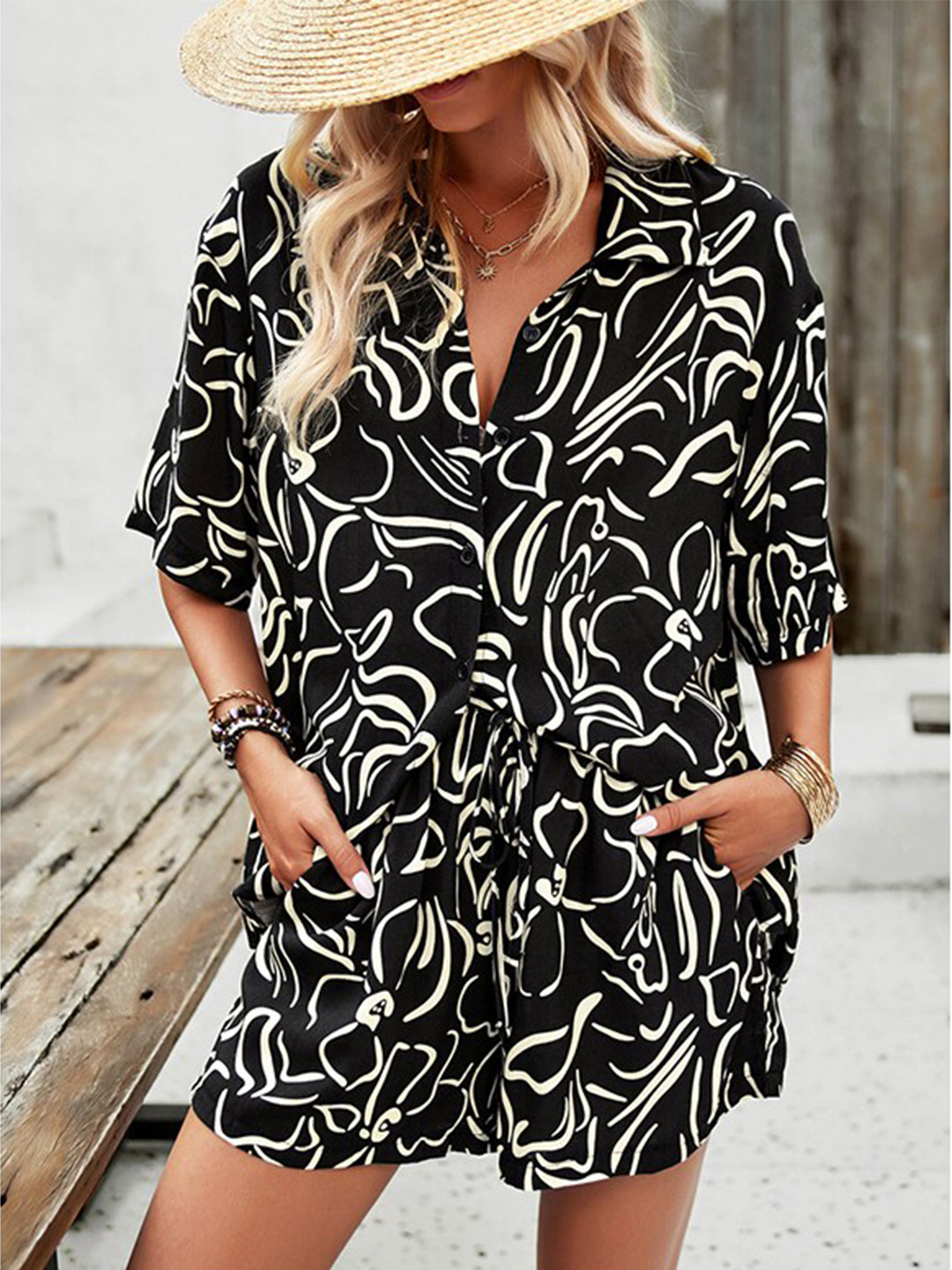 

StyleCast x Revolte Black Printed Top & Short