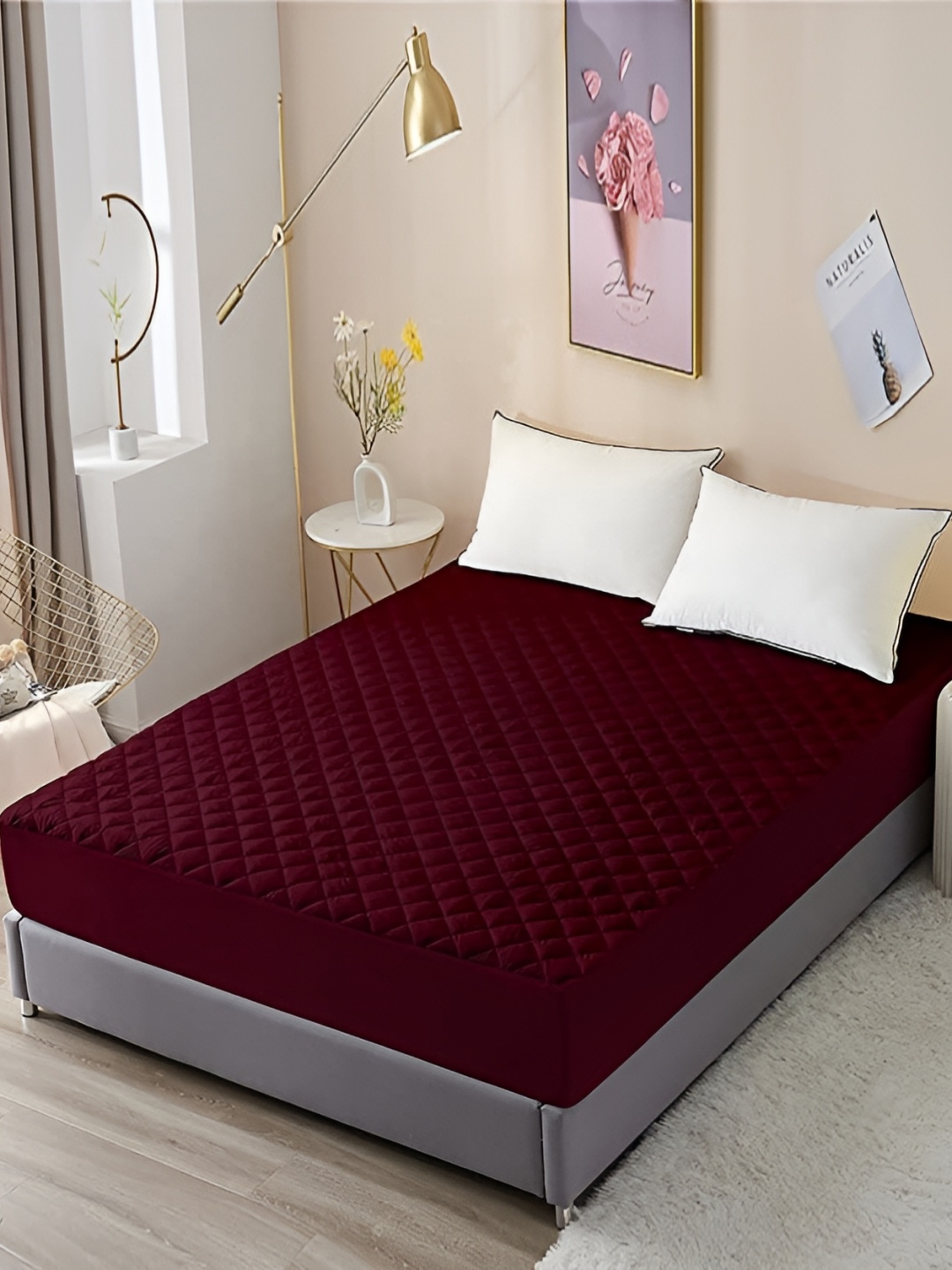 

Comfowell Maroon Quilted Fitted King Size Water Resistant Mattress Protector