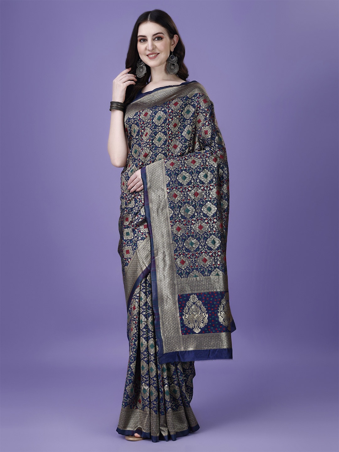 

MAGMINA Ethnic Motifs Woven Design Zari Banarasi Saree, Blue