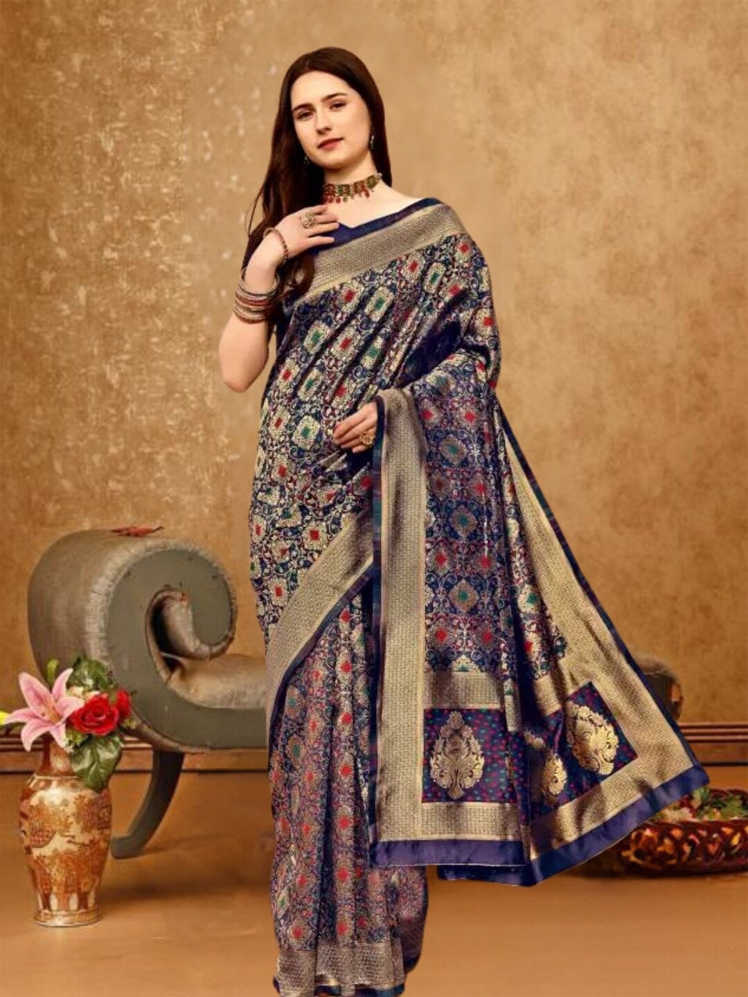 

MAGMINA Ethnic Motifs Woven Design Zari Art Silk Banarasi Saree, Blue