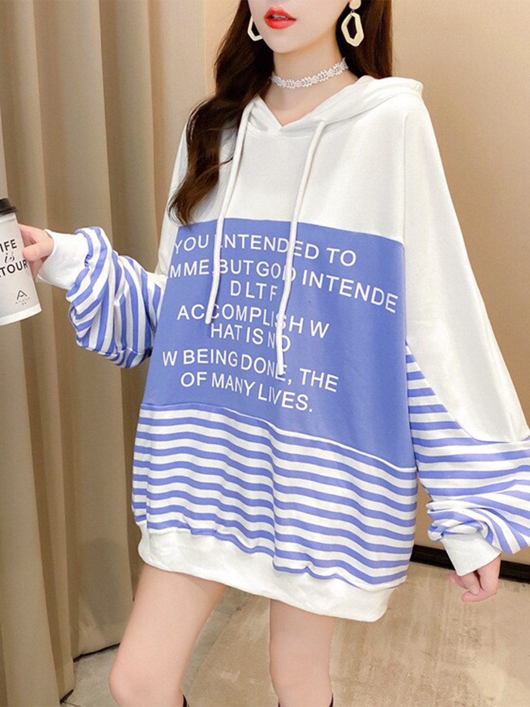 

StyleCast x Revolte Blue Typography Printed Hooded Sweatshirt