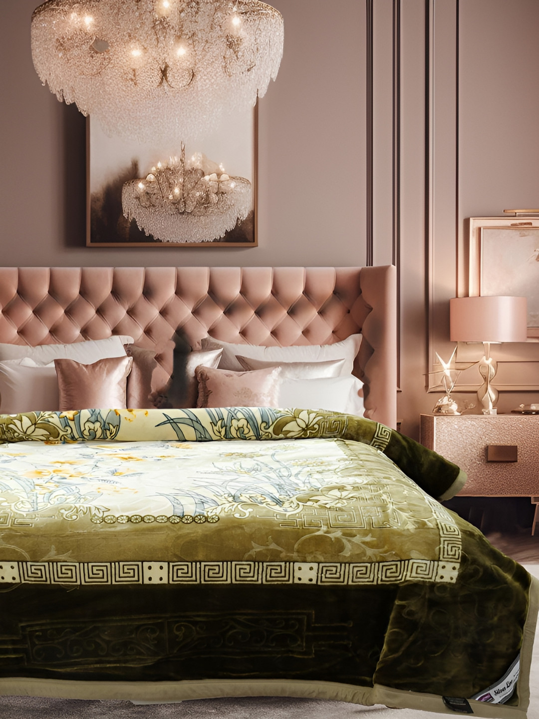 

WINSTON HOME Green Floral Printed Microfiber Heavy Winter 600 GSM Double Bed Blanket