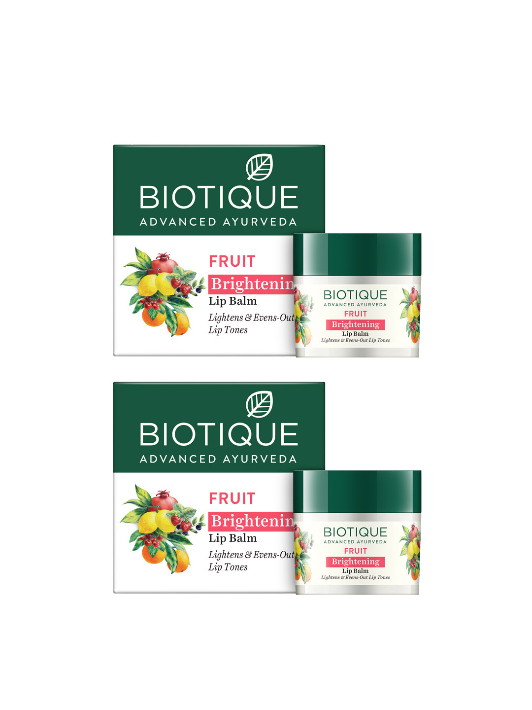 

Biotique Set Of 2 Fruit Brightening Lip Balm To Reduce Pigmentation - 12g Each, Green