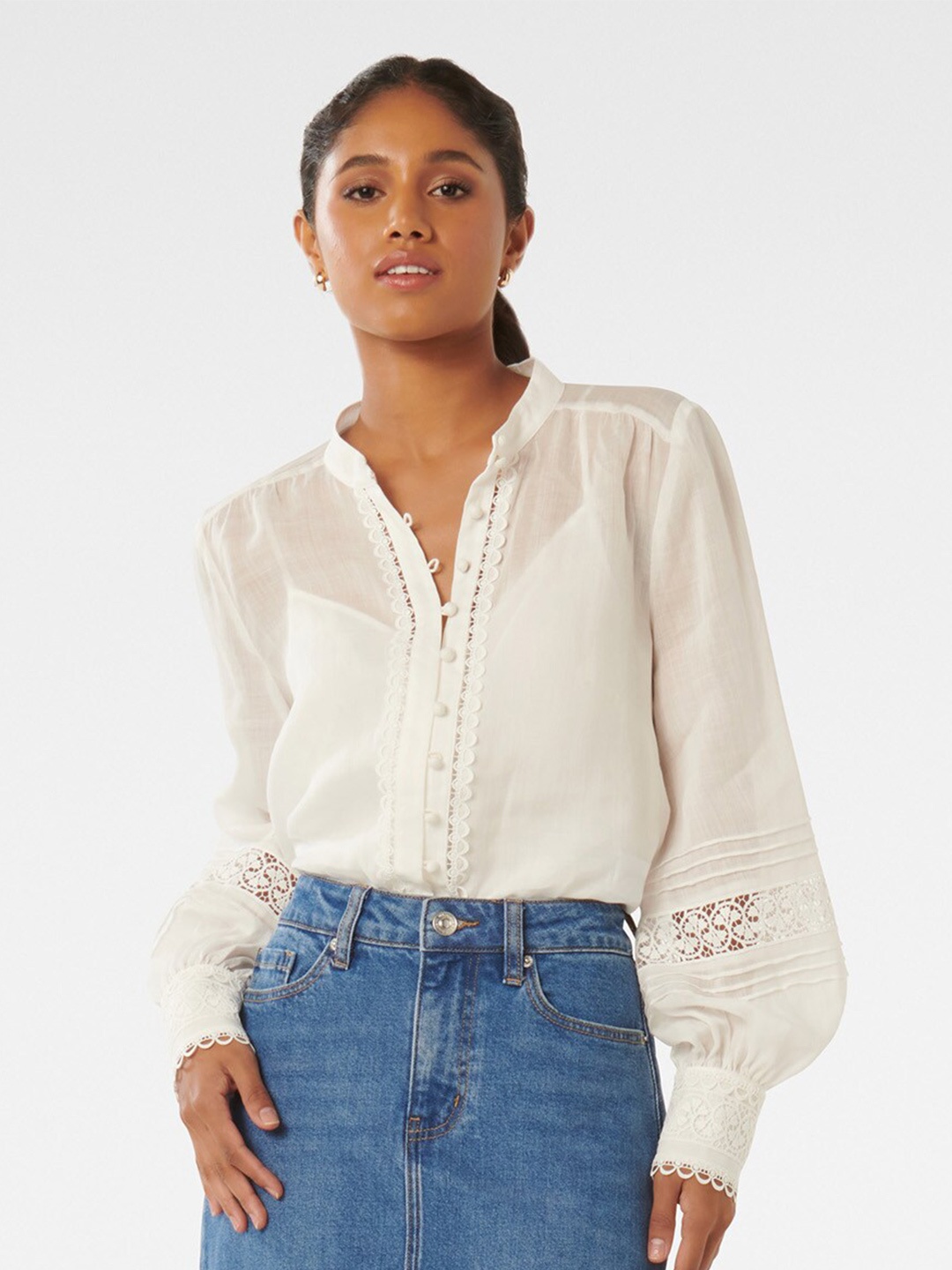 

Forever New Mandarin Collar Shirt Style Top, White