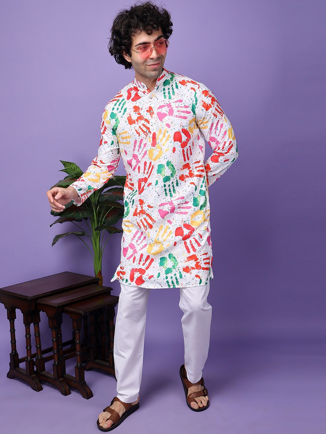 

Hangup Holi Printed Straight Kurta with Trousers, Off white