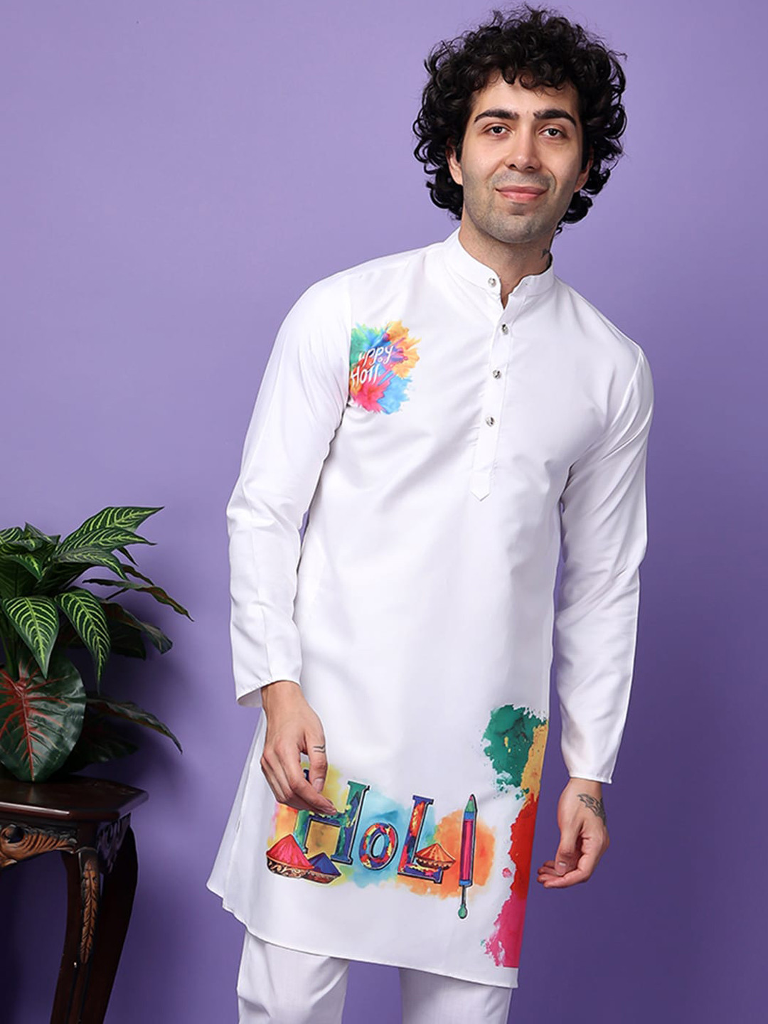 

Hangup Abstract Printed Holi Straight Kurta, Off white