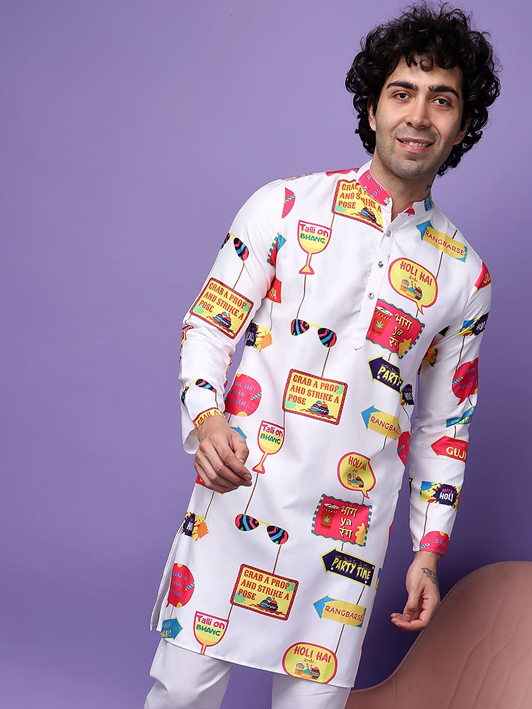 

Hangup Typography Printed Straight Kurta, White