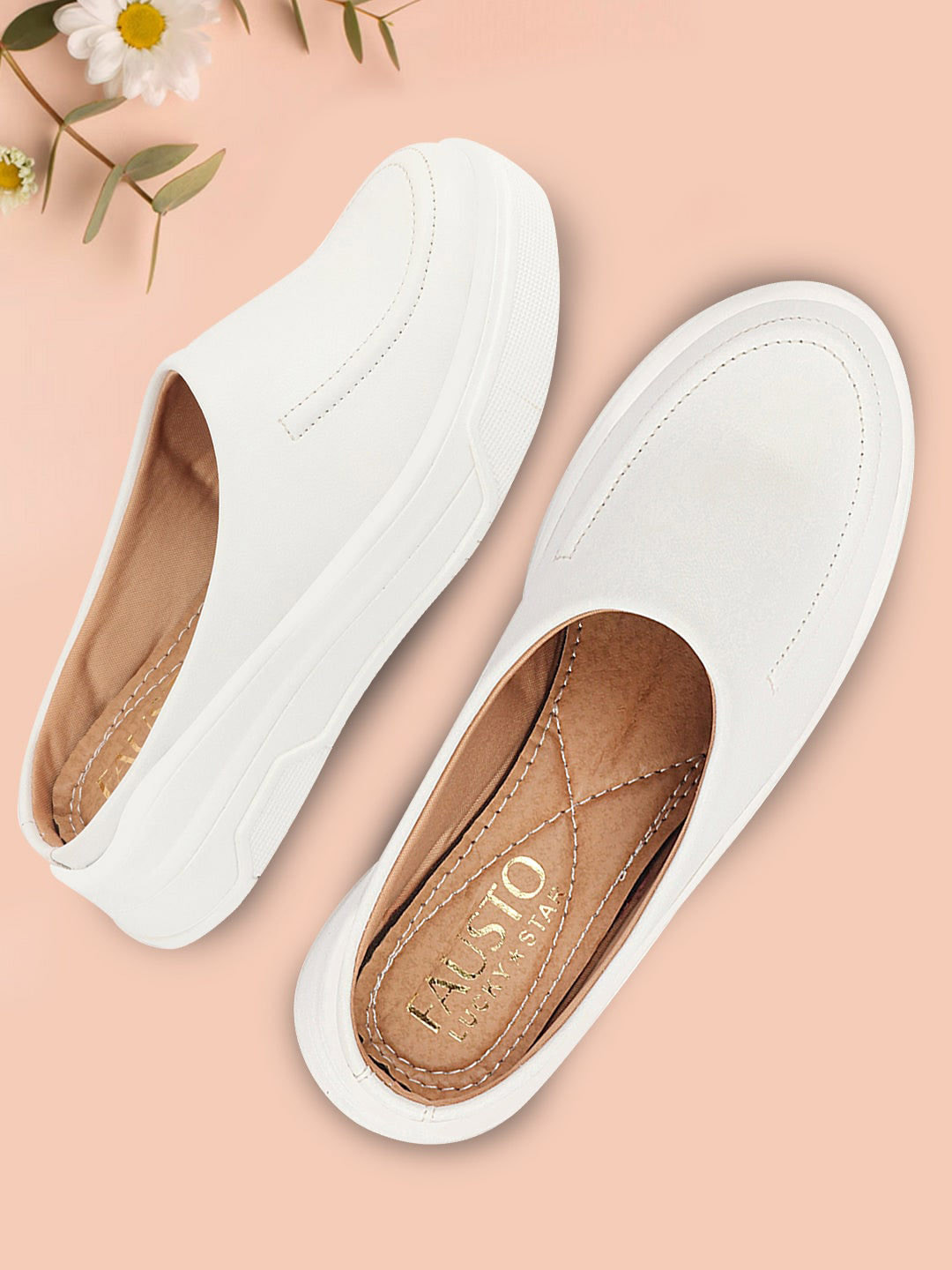 

FAUSTO Women Round Toe Lightweight Mule Sneakers, White
