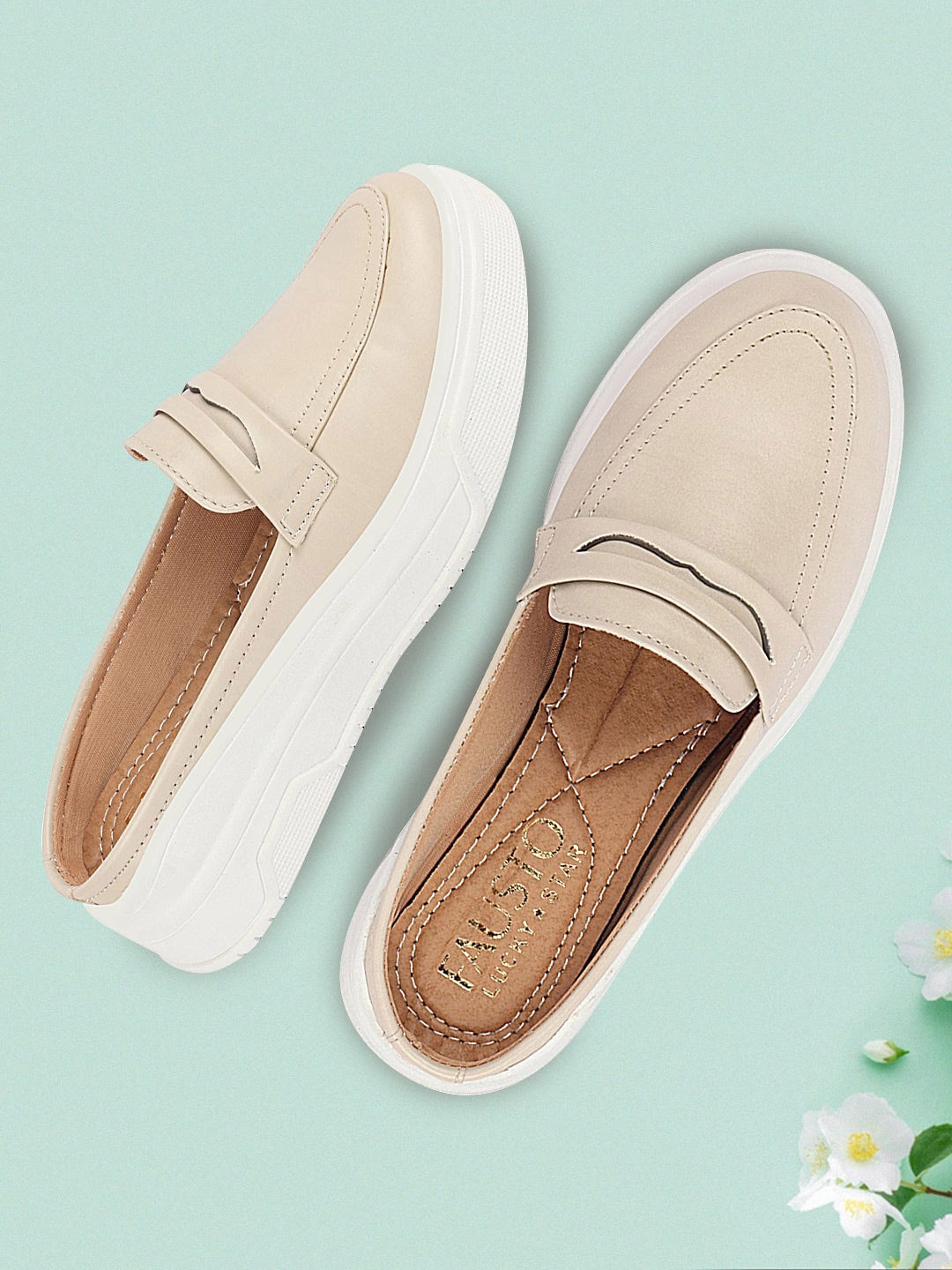 

FAUSTO Women Round Toe Lightweight Slip-On Sneakers, Cream
