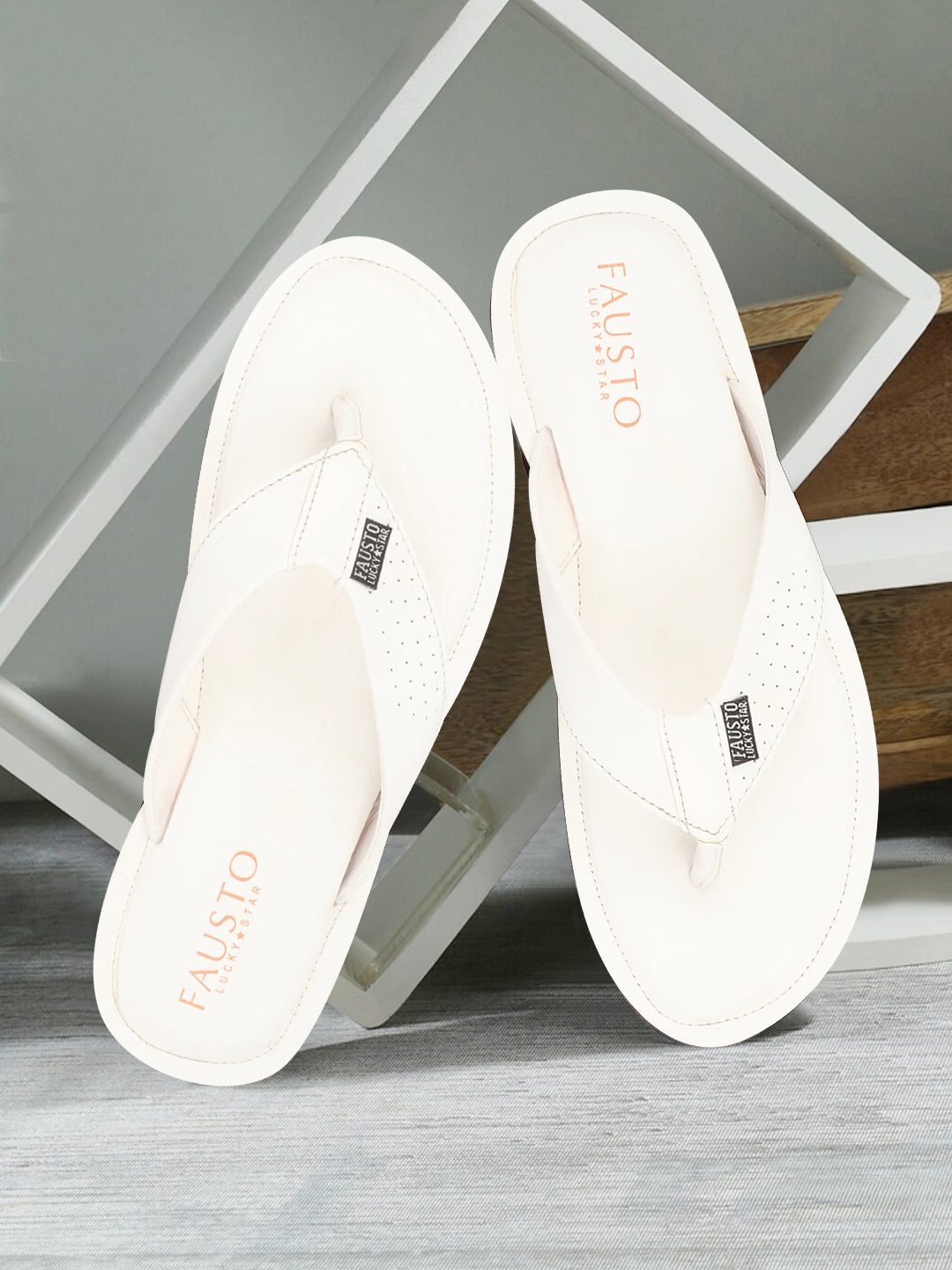 

FAUSTO Men Thong Flip-Flops, White