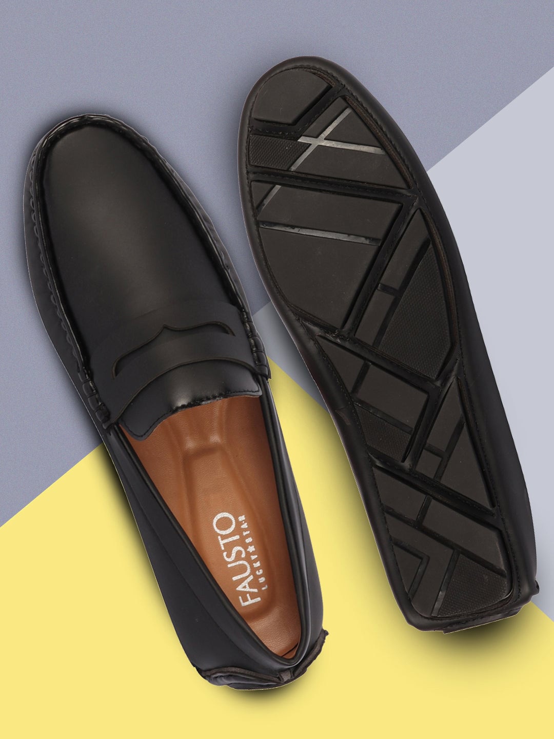 

FAUSTO Men Round Toe Lightweight Penny Loafers, Black