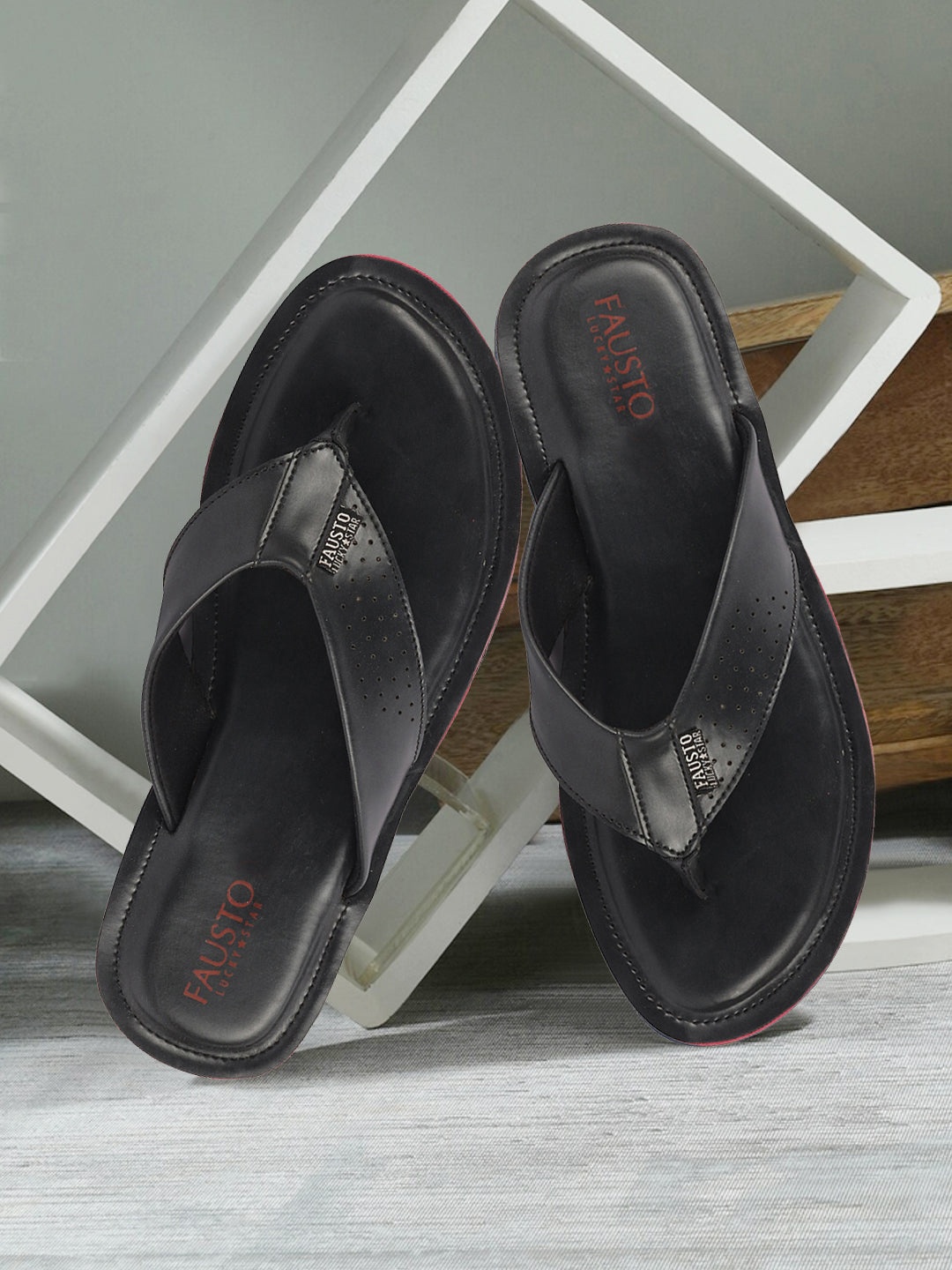 

FAUSTO Men Thong Flip-Flops, Black