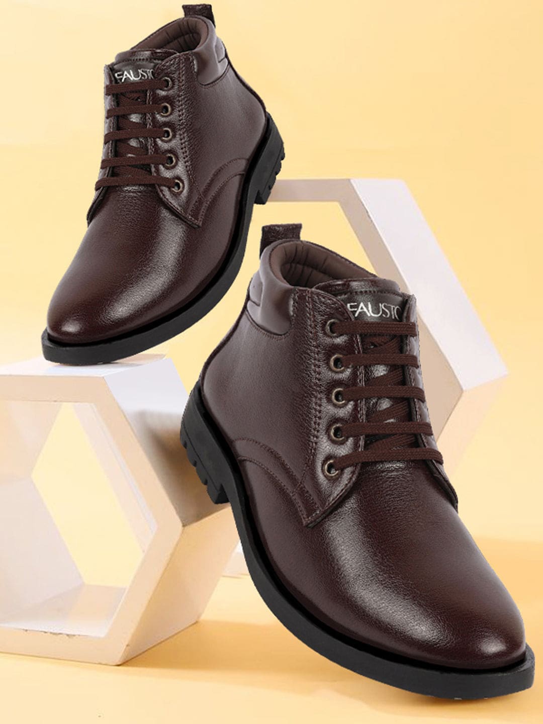 

FAUSTO Men Mid Top Lace Up Regular Boots, Brown