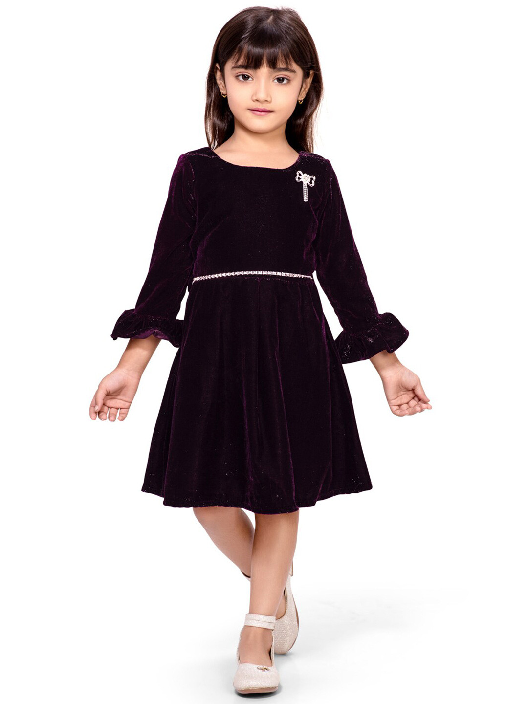 

Doodle Girls Fit & Flare Dress Comes with a belt, Burgundy