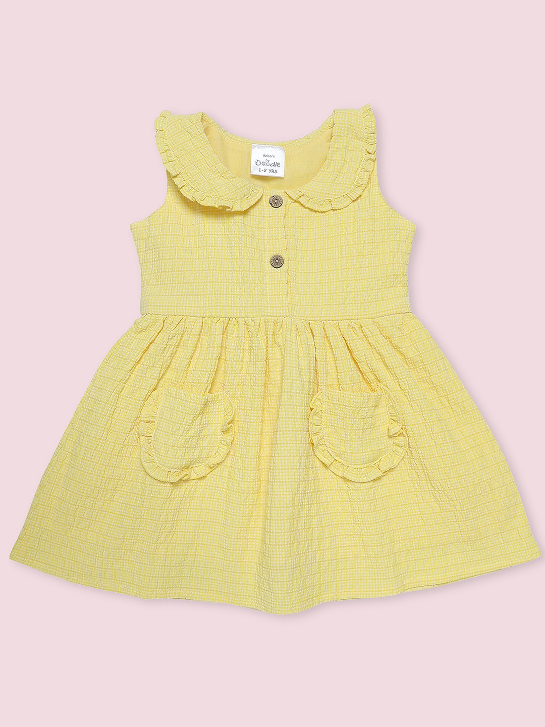 

Doodle Girls Printed Peter Pan Collar Fit & Flare Dress, Yellow