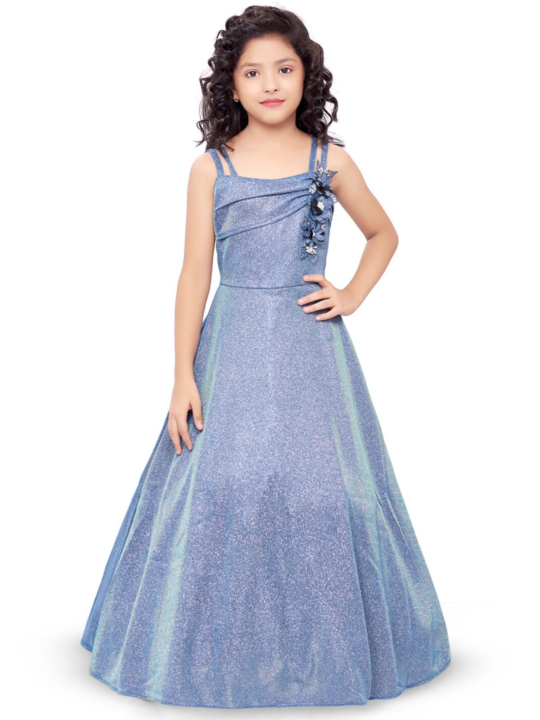 

Doodle Girls Shoulder Straps Fit & Flare Maxi Dress, Blue