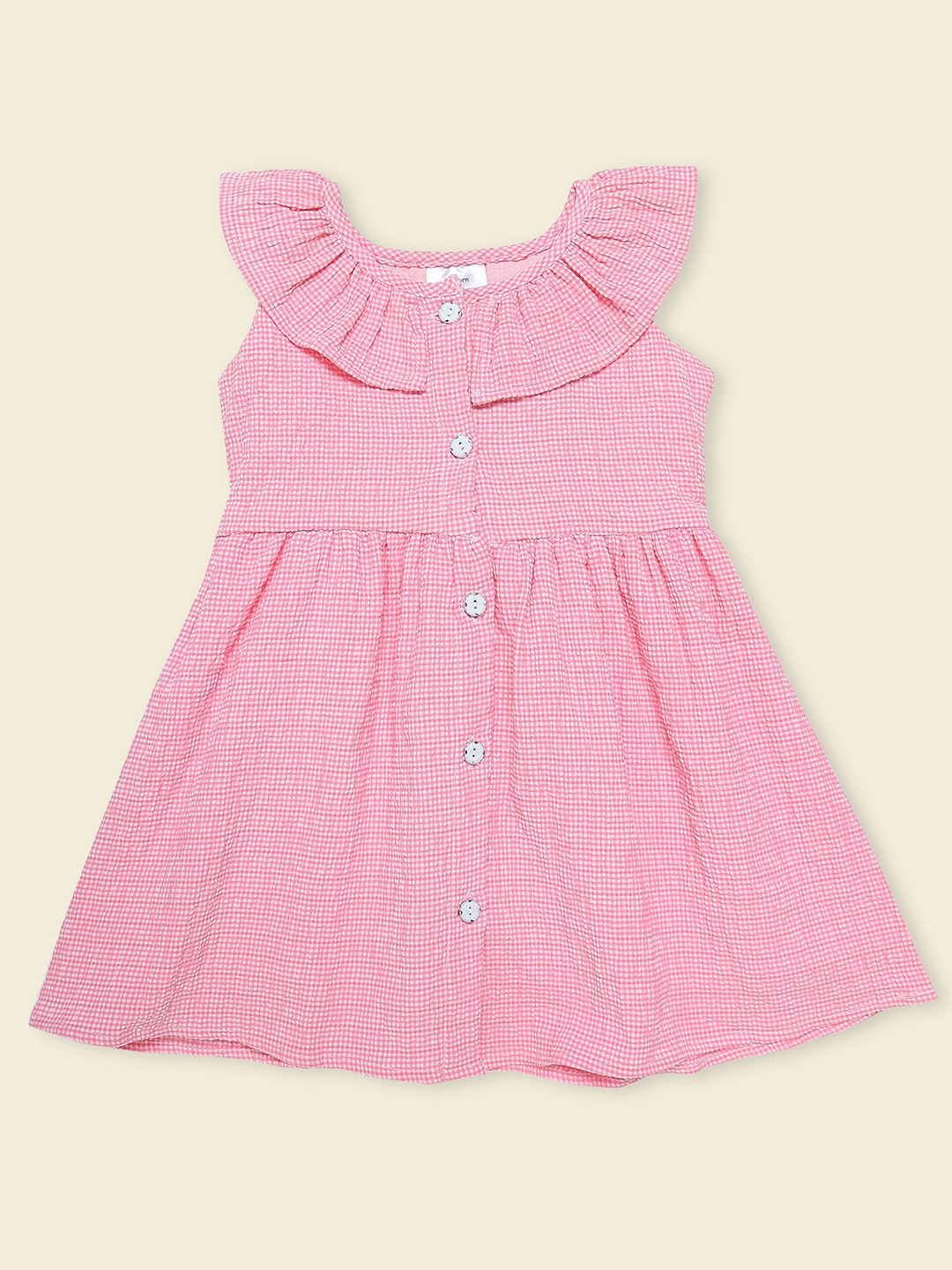 

Doodle Girls Checked Round Neck Cotton A-Line Dress, Pink