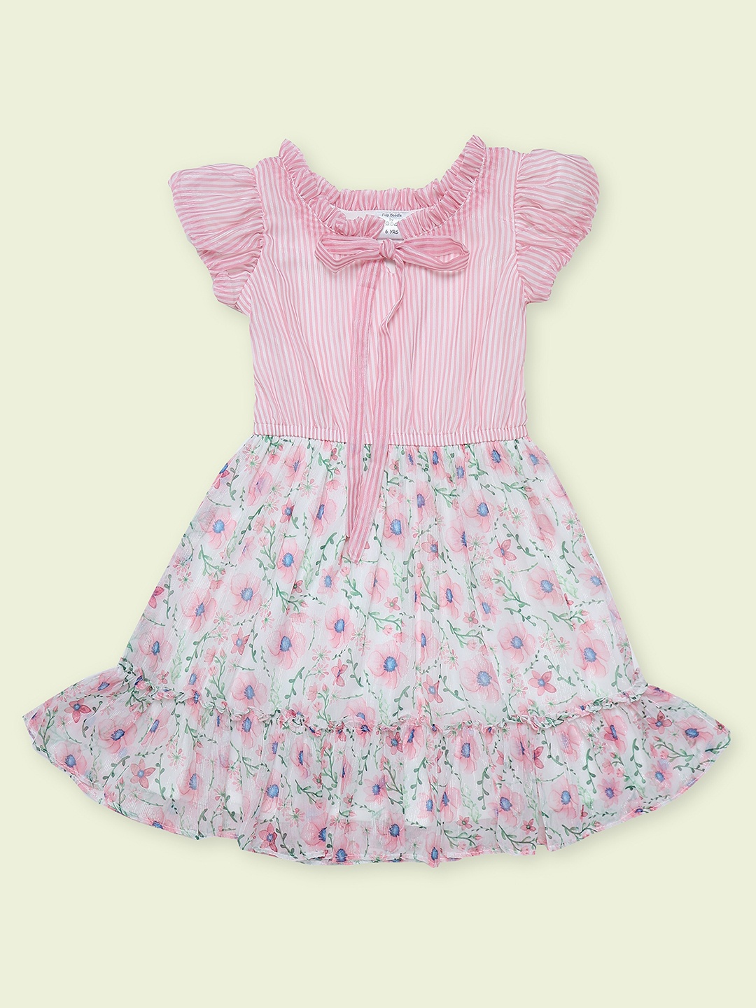 

Doodle Girls Floral Printed Tie-Up Neck Chiffon Fit & Flare Dress, Pink