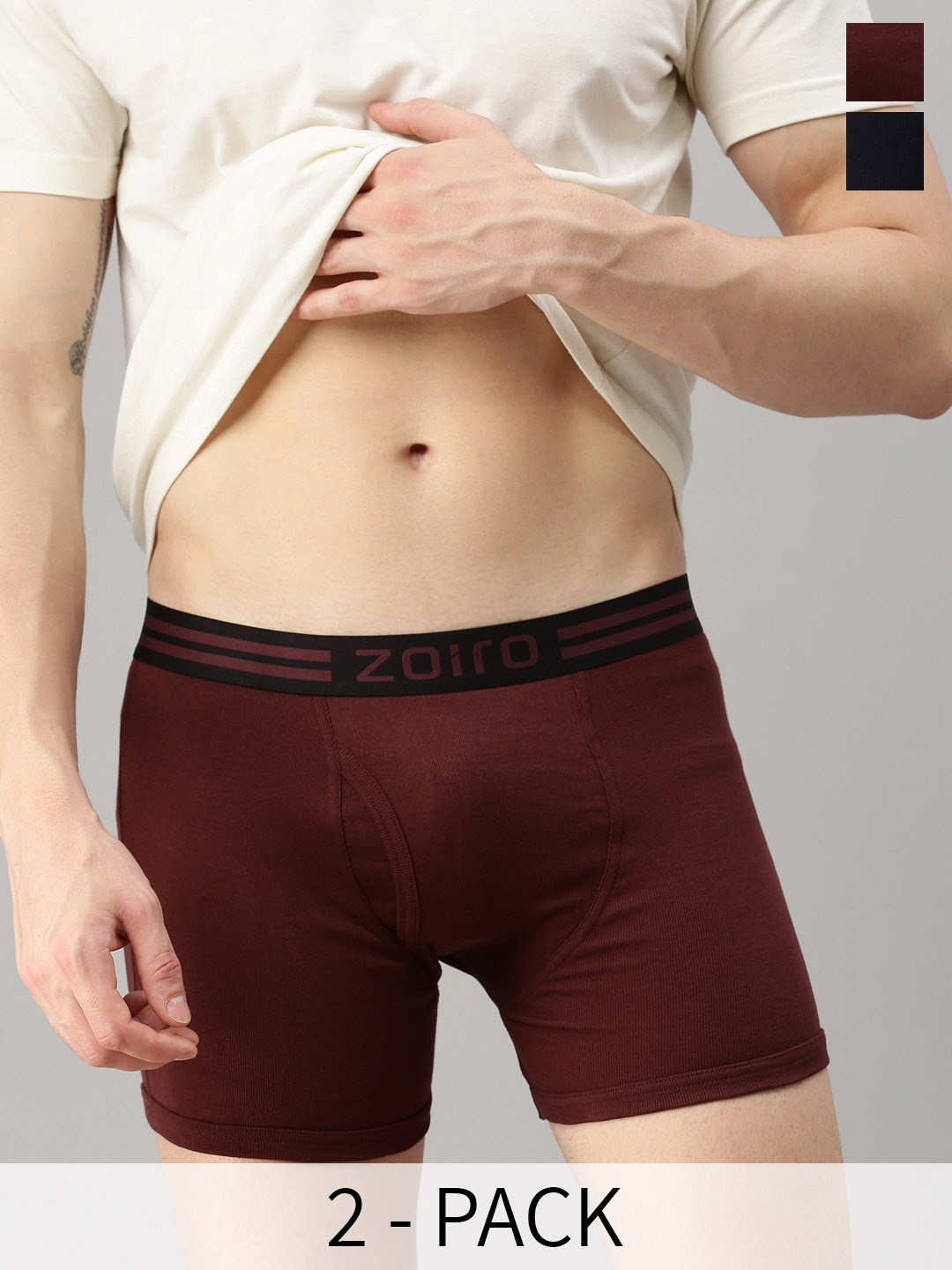 

Zoiro Pack Of 2 Cotton Trunks ZO-TR-1013-BC-DB-S-2PC, Brown