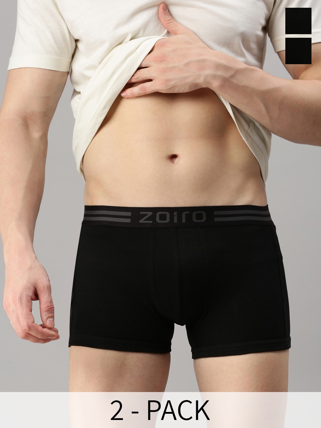 

Zoiro Pack Of 2 Cotton Trunks ZO-TR-1012-BLK-BLK-S-2PC, Black