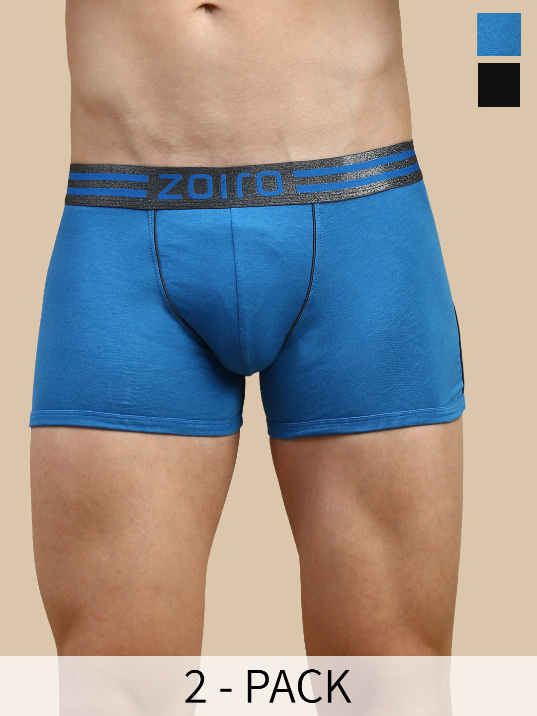 

Zoiro Pack Of 2 Anti-Odour Cotton Trunks ZO-TR-515-SD-NY-S-2PC, Blue