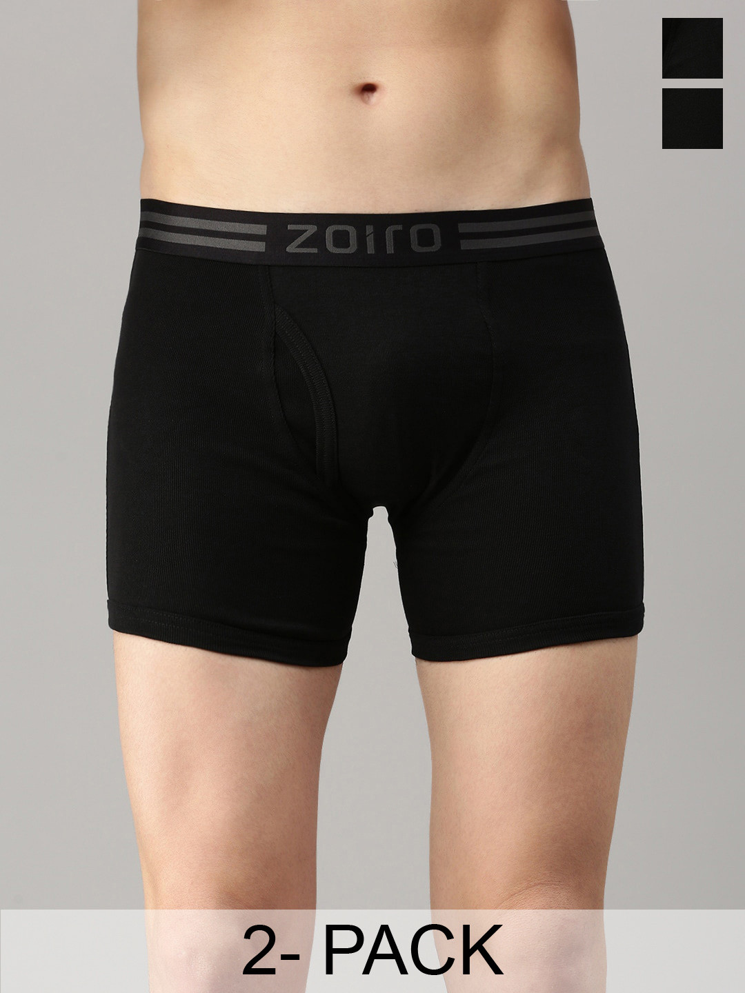 

Zoiro Pack Of 2 Cotton Trunks ZO-TR-1013-BLK-BLK-S-2PC, Black