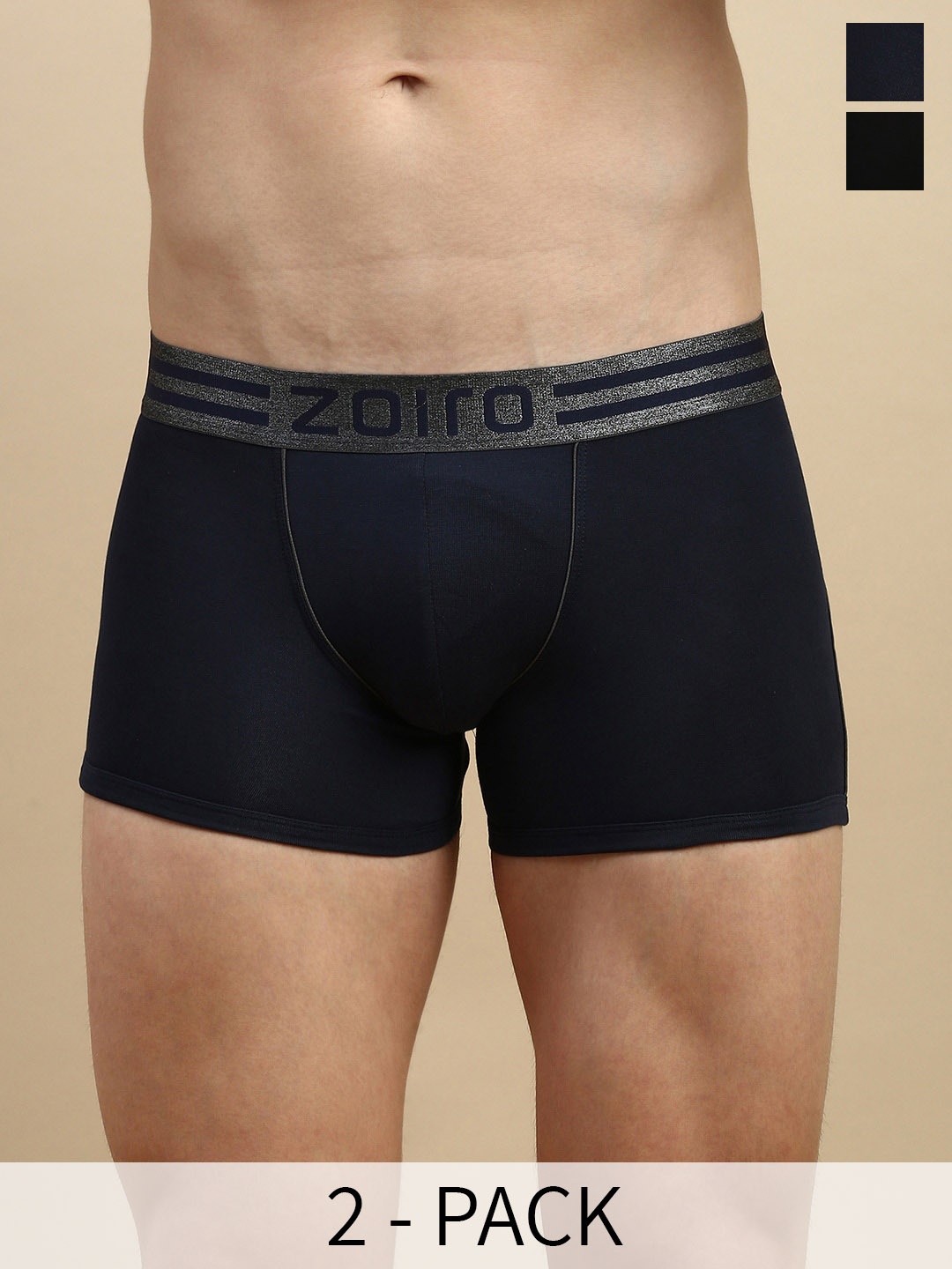 

Zoiro Pack Of 2 Anti-Odour Cotton Trunks ZO-TR-515-NY-BLK-S-2PC, Navy blue