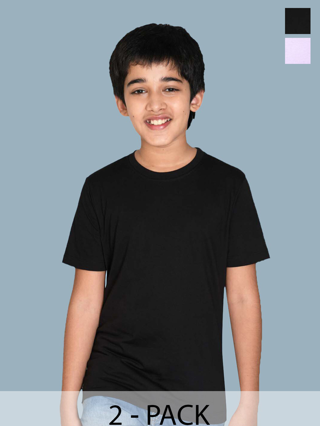 

NUSYL Boys Pack of 2 Round Neck Short Sleeves Cotton T-shirts, Black