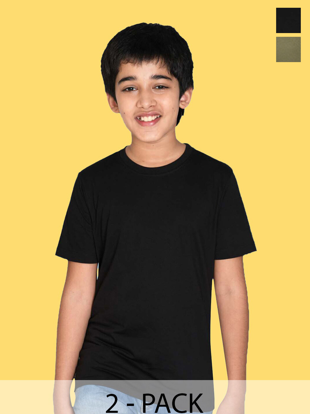 

NUSYL Boys Pack of 2 Round Neck Short Sleeves Cotton T-shirt, Black