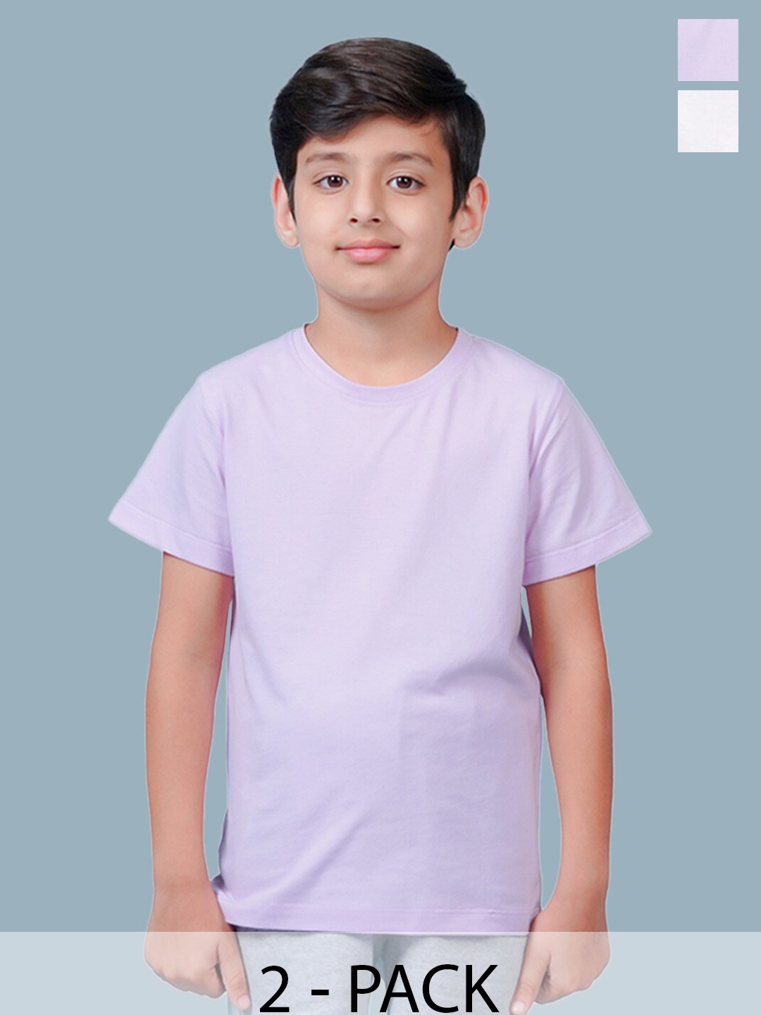 

NUSYL Boys Pack of 2 Round Neck Short Sleeves Cotton T-shirt, Purple