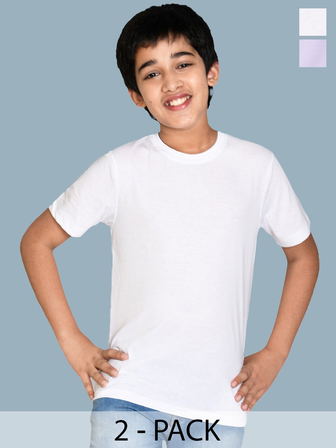 

NUSYL Boys Pack of 2 Round Neck Short Sleeves Cotton Regular Fit T-shirt, White