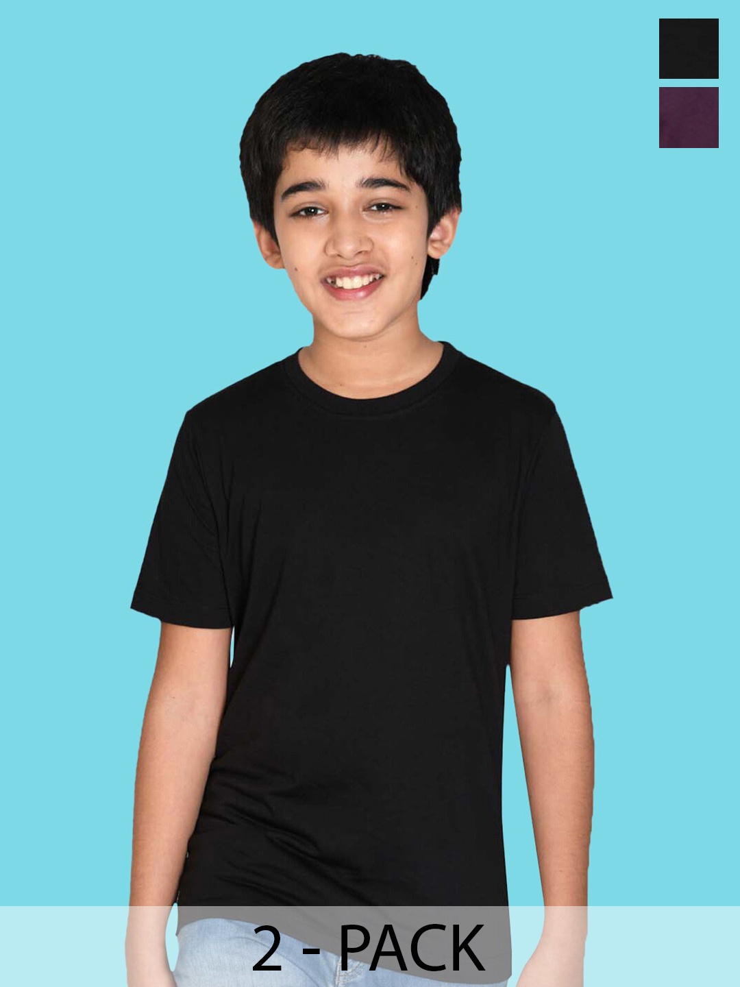 

NUSYL Boys Pack of 2 Round Neck Short Sleeves Cotton T-shirt, Black