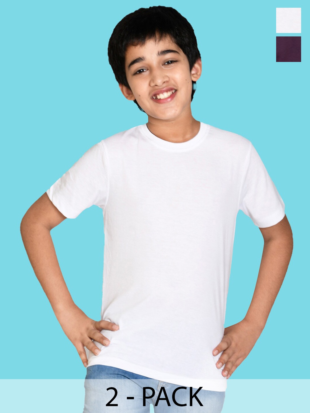 

NUSYL Boys Pack of 2 Round Neck Short Sleeves Cotton T-shirt, White