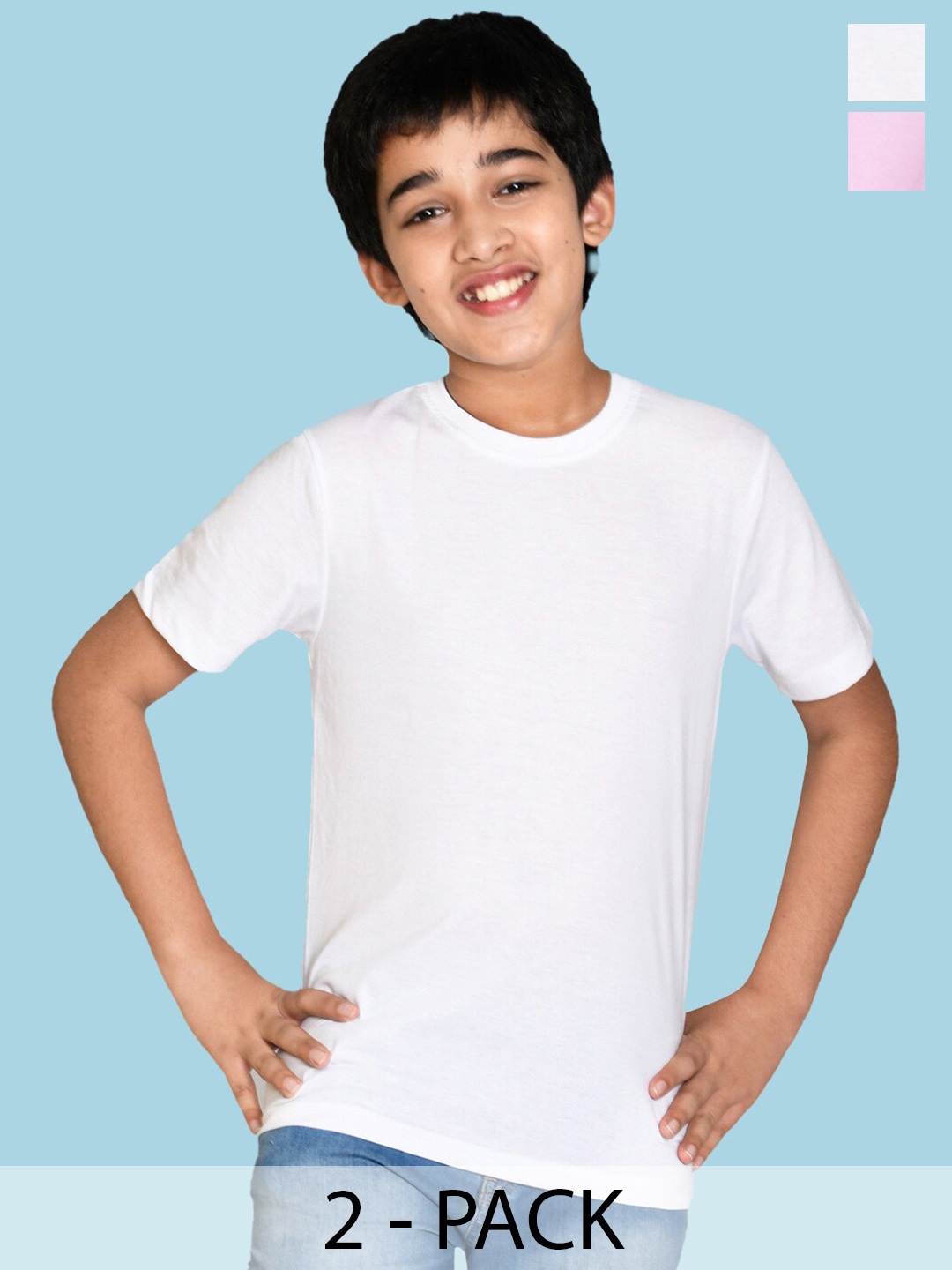 

NUSYL Boys Pack of 2 Round Neck Short Sleeves Cotton T-shirt, White