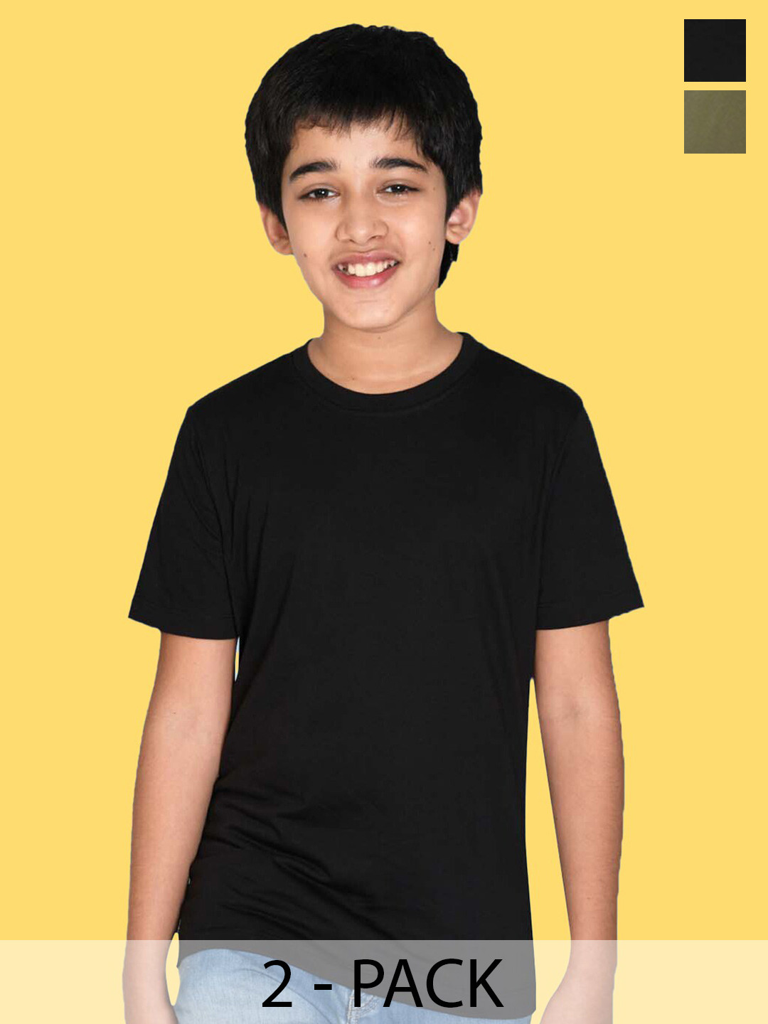 

NUSYL Boys Pack of 2 Round Neck Short Sleeves Cotton T-shirt, Black