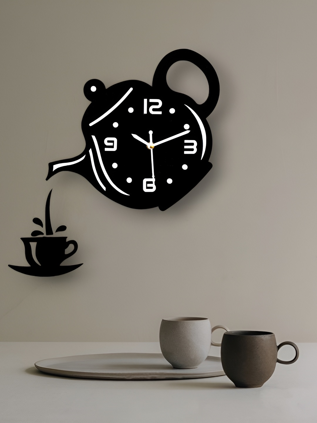 

FASTQT Black & White Textured Wooden Contemporary Wall Clock