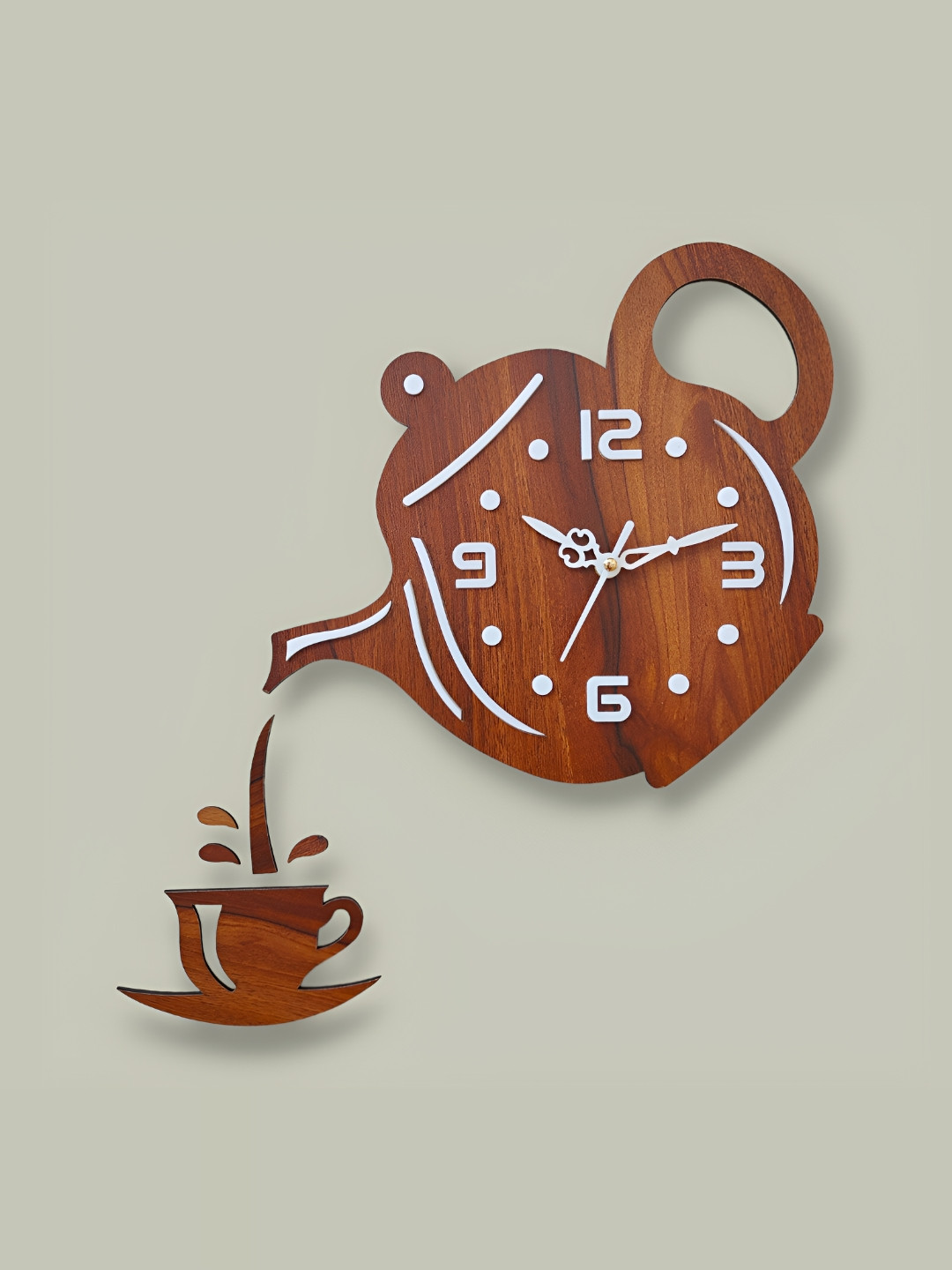 

FASTQT White & Brown Textured Analogue Contemporary Wooden Wall Clock